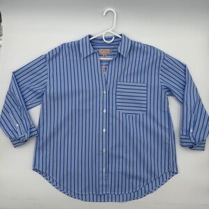 NWT Philosophy Republic Clothing blue and white striped cotton-blend button-up M